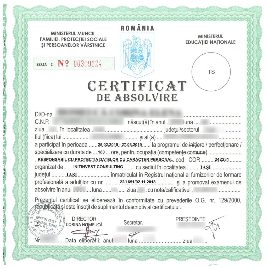Diploma Responsabil cu Protectia Datelor cu Caracter Personal